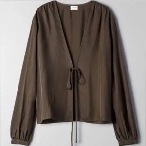 Babaton Deep Brown Blouse with Tie-Front Sz XXS